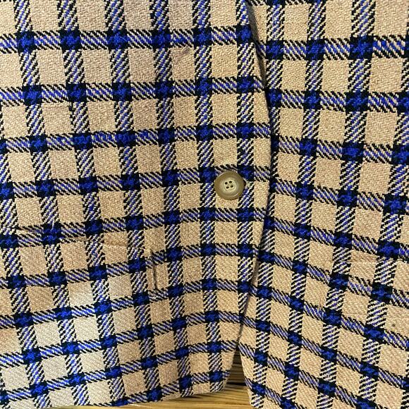 Carlisle Vintage Silk Blazer 12 Tan Blue Plaid British Crown Colony Hong Kong - Picture 4 of 7